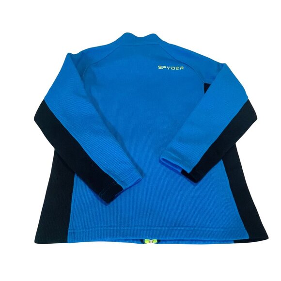 Spyder Youth Full-Zip Blue Jacket L 14/16 Black Panels Polyester W Neon Yellow - Picture 2 of 10